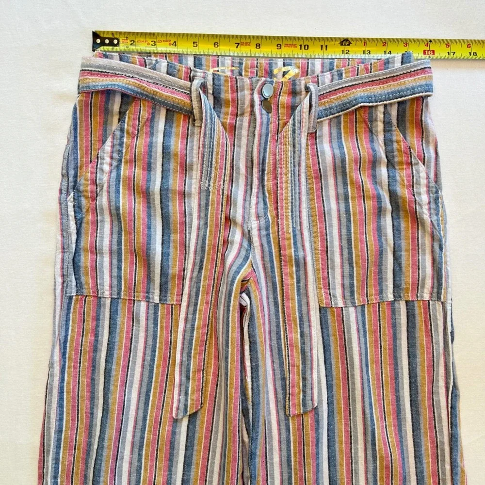 Seven7 Multi Color Striped Wide Leg High Rise Linen Blend Pants Size 6